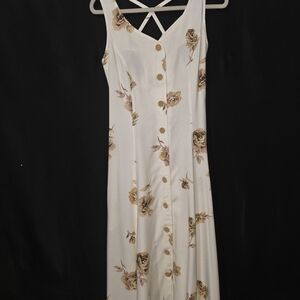 Together Cream Floral Midi Dress with Button Front